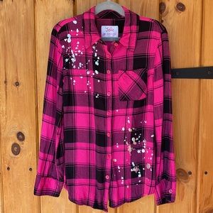 Justice Pink Flannel Button Down Shirt